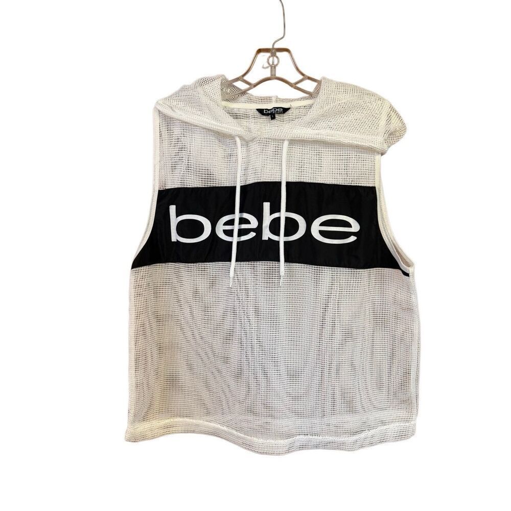 Bebe Sport Womans Mesh sleeveless Hoodie Sz L  NWOT